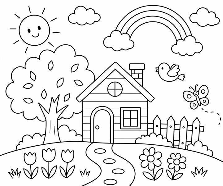 House And Yard Colroing Page