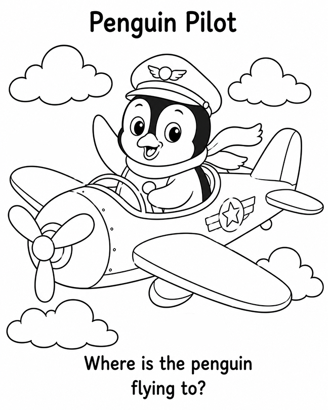 Penguin Pilot Coloring Page