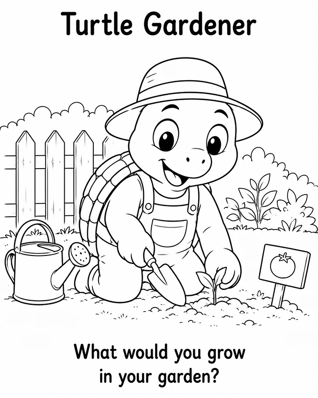 Turtle Gardener Coloring Page