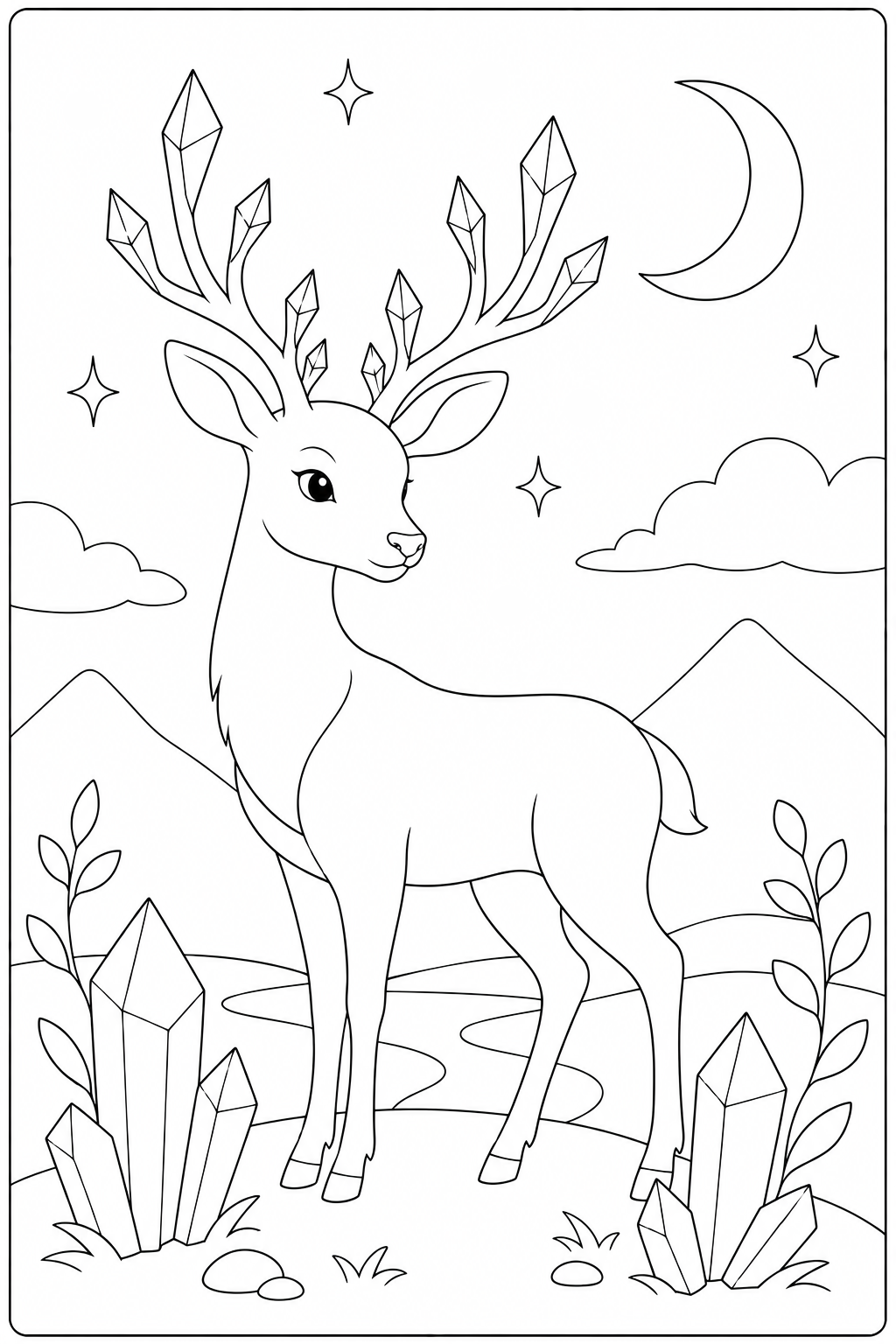 Deer With Crystal Antlers Coloring Page