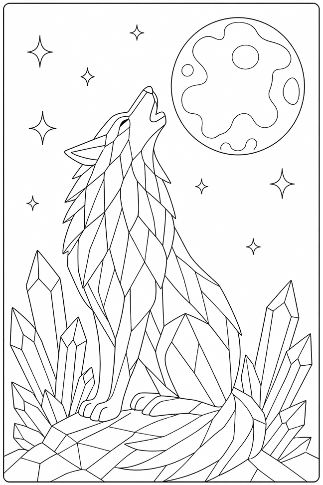 Gemstone Wolf Howling Coloring Page