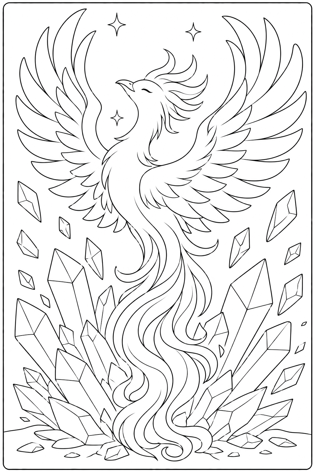 Phoenix Rising Above The Crystals Coloring Page