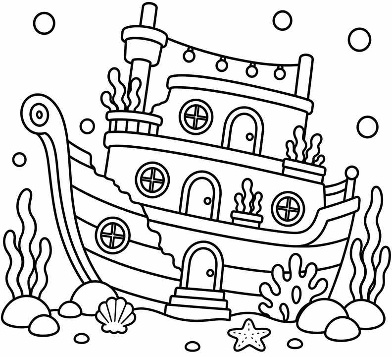 Sunken Ship Coloring Page