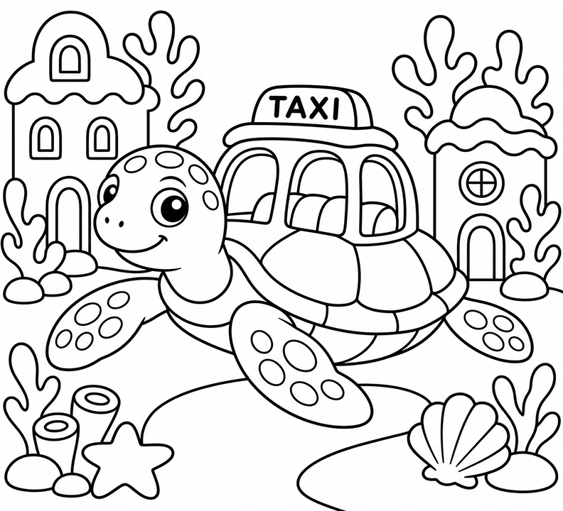 Taxi Tortise Coloring Page
