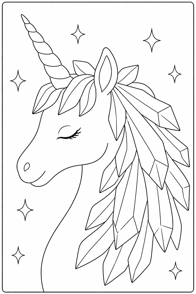 Unicorn With Crystal Mane Coloring Page