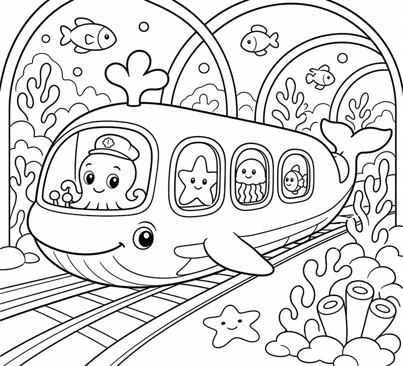 Whale Bus Coloring Page