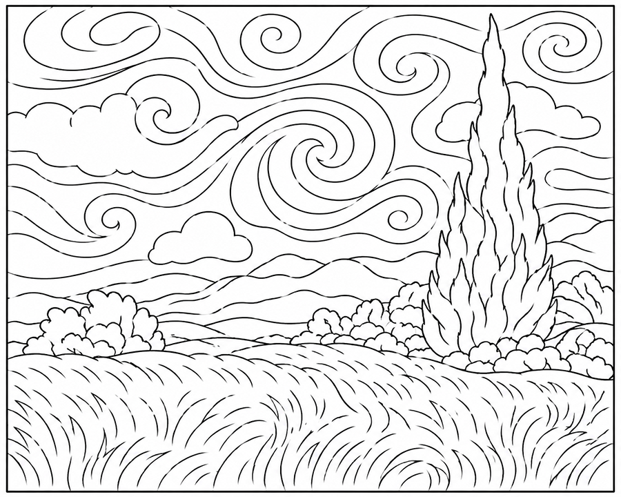 Wheatfield With Cypresses
