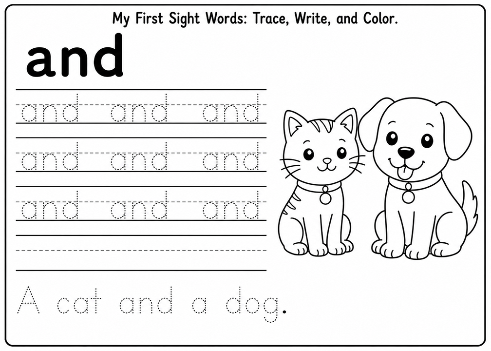 And Sight Word Tracing Worksheet