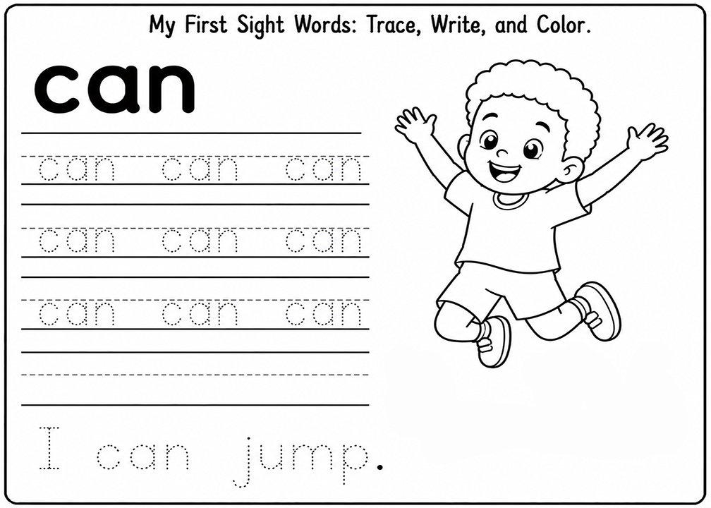 Can Sight Word Tracing Worksheet