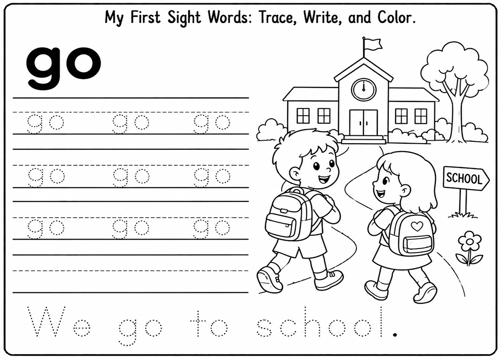 Go Sight Word Tracing Worksheet