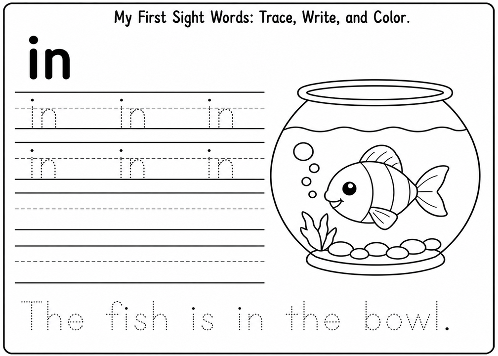 In Sight Word Tracing Worksheet
