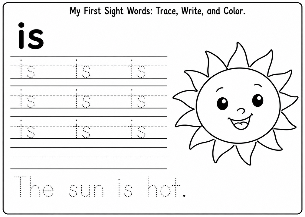 Is Sight Word Tracing Worksheet