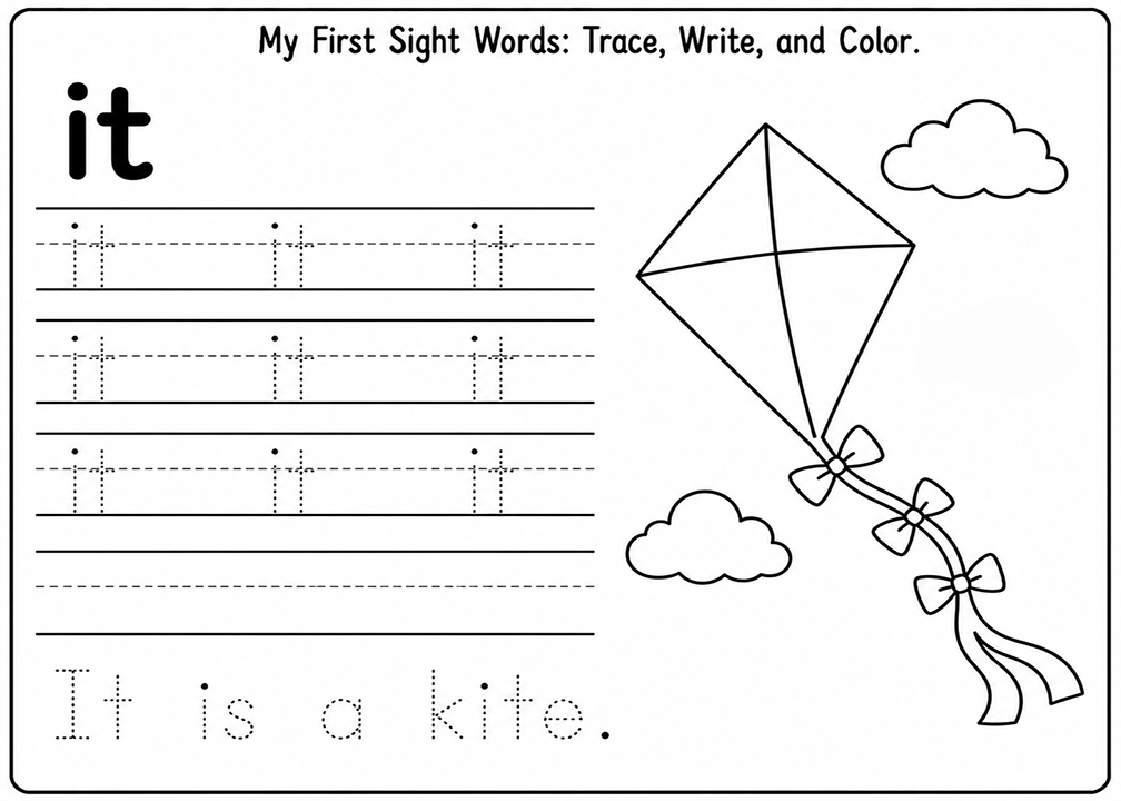 It Sight Word Tracing Worksheet