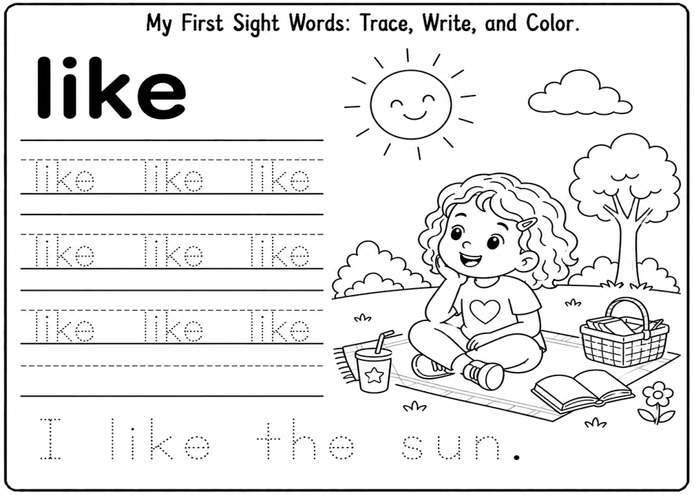 Like Sight Word Tracing Worksheet