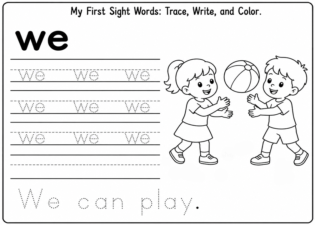 We Sight Word Tracing Worksheet