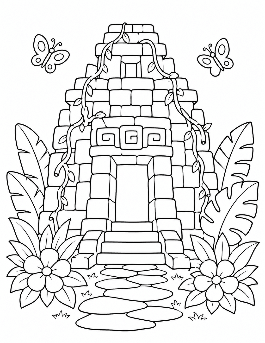 10 Lost Jungle Vine Covered Temple Coloring Page