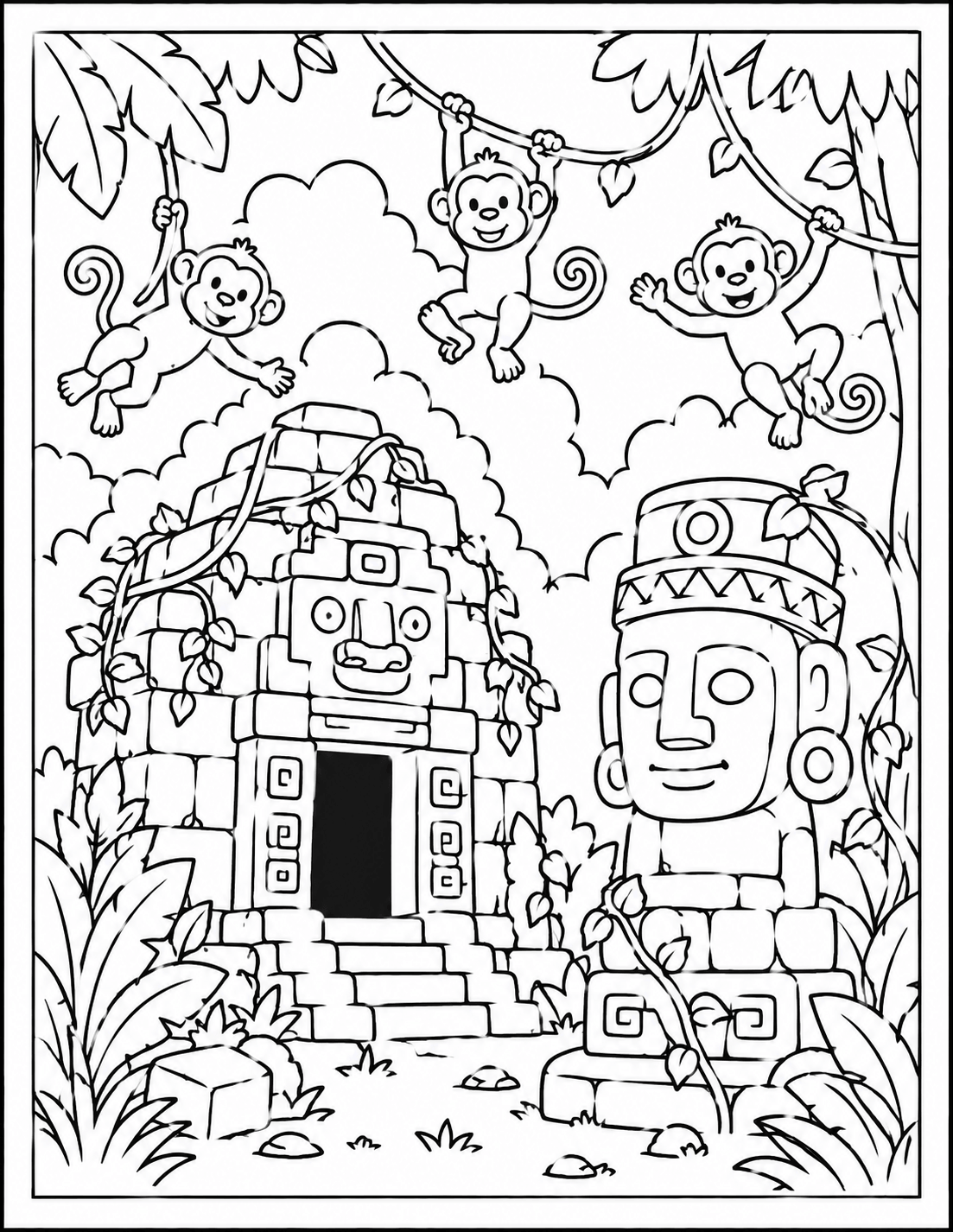 2 Lost Jungle Monkey Temple Coloring Page
