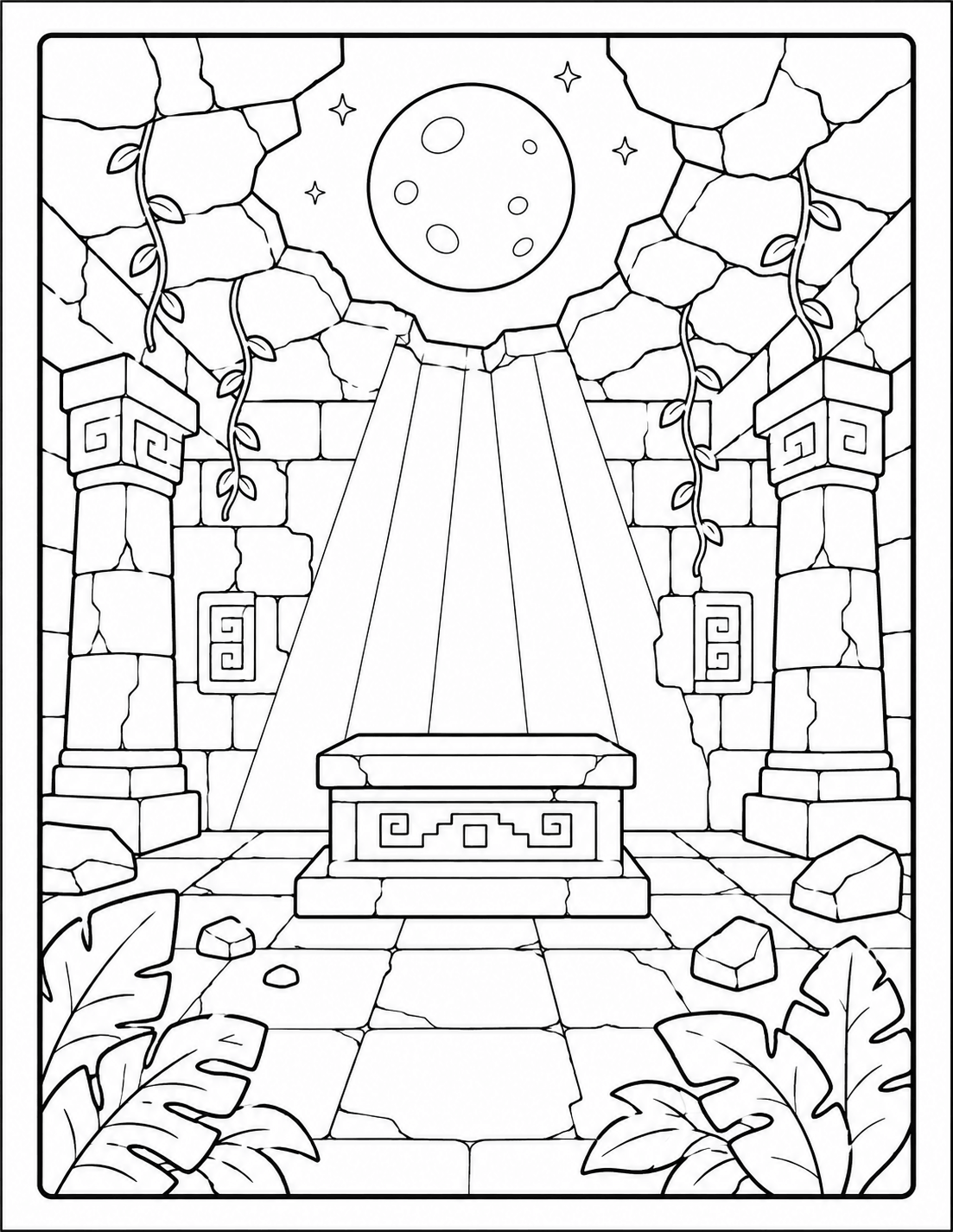 3 Lost Jungle Moon Temple Coloring Page