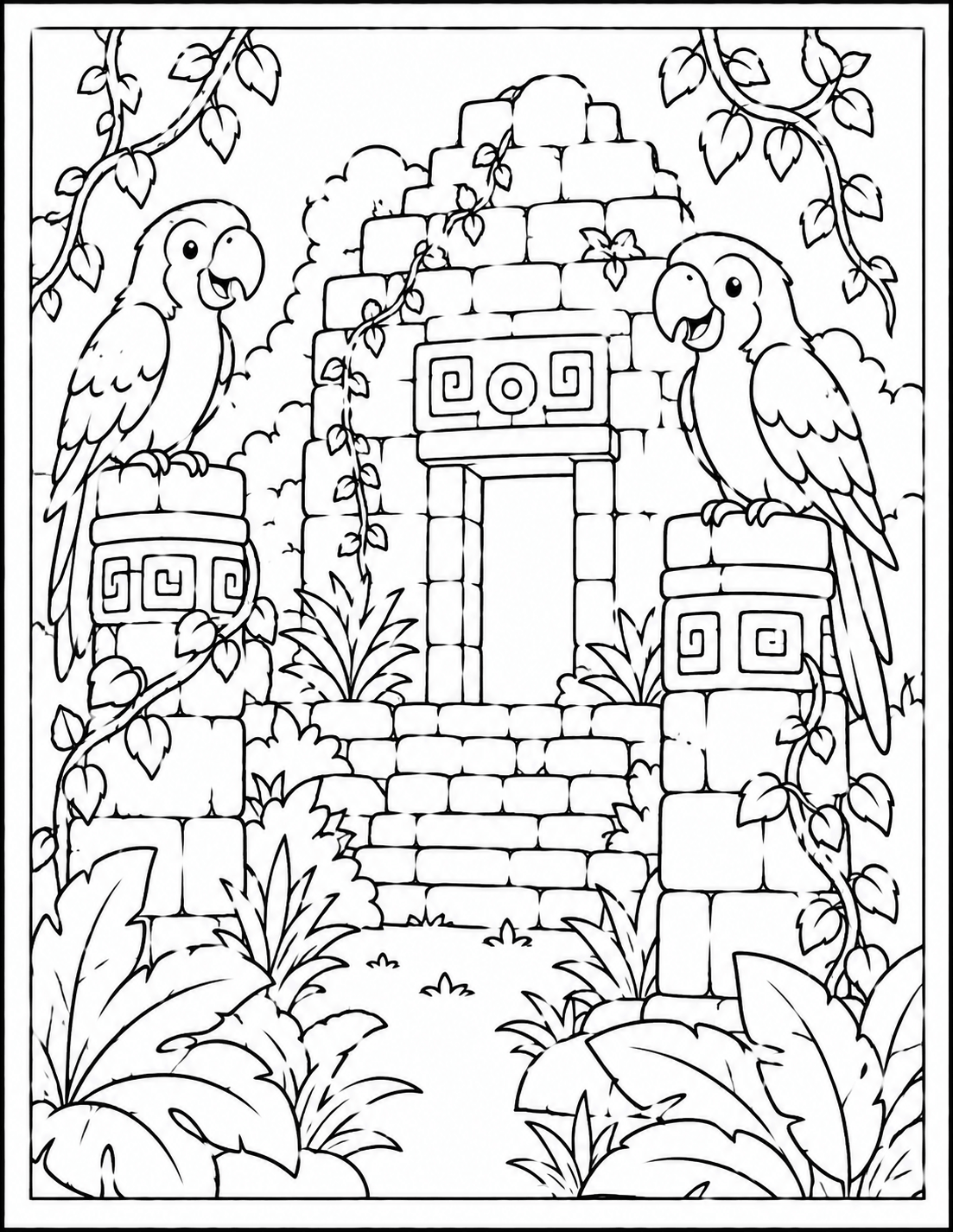 4 Lost Jungle Parrot Temple Coloring Page