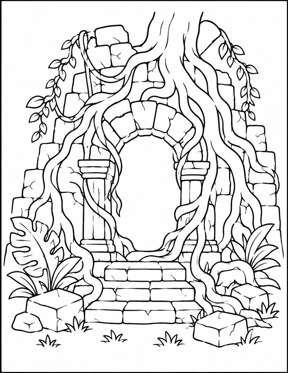 5 Lost Jungle Tree Root Temple Coloring Page