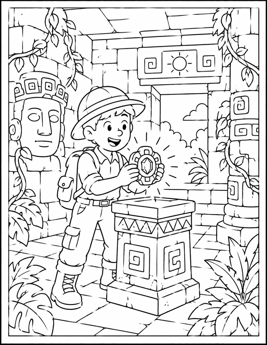 8 Lost Jungle Temple Explorer Coloring Page