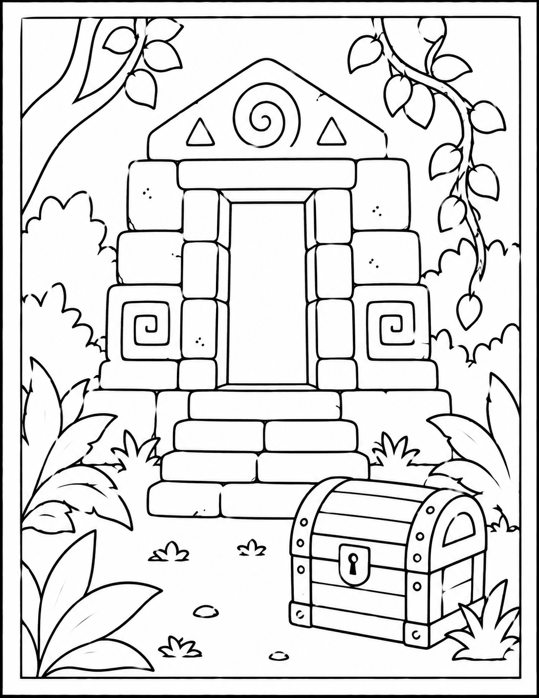 9 Lost Jungle Temple Treasure Chest Coloring Page