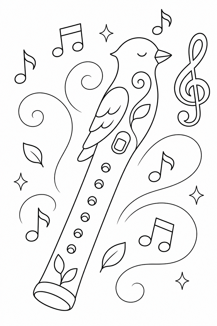 Bird Shaped Magic Flute Coloring Page