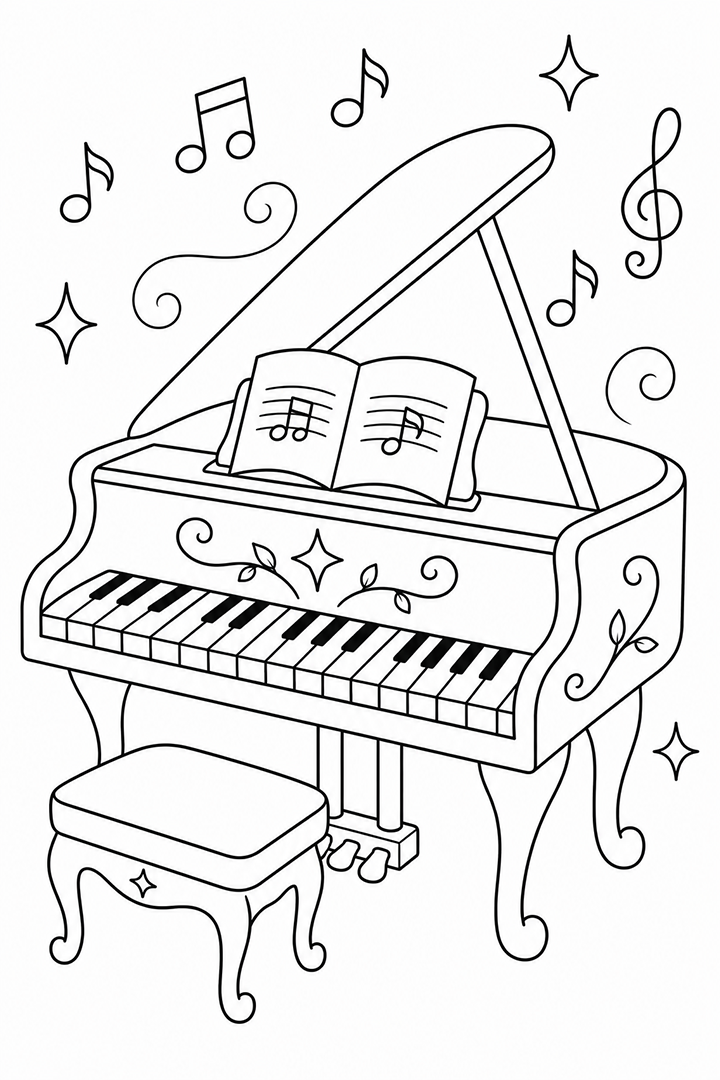 Enchanted Grand Piano Coloring Page