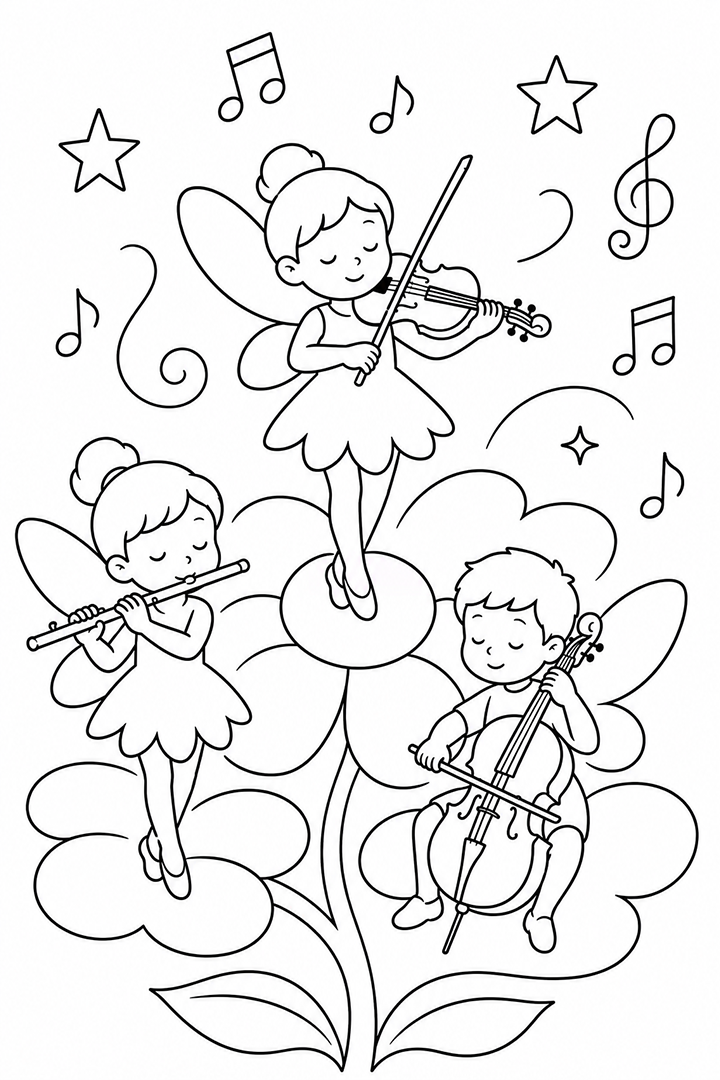 Fairy Music Flower Orchestra Coloring Page