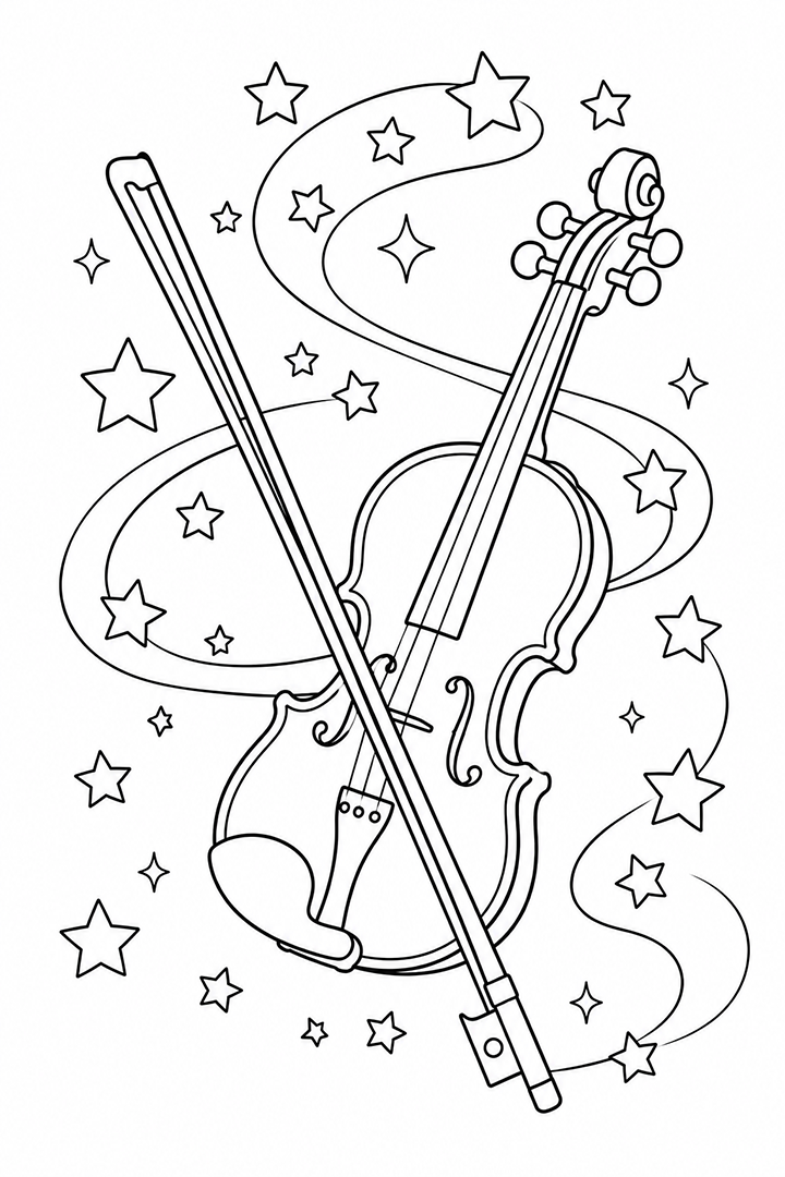 Magic Violin And Bow Stars Coloring Page