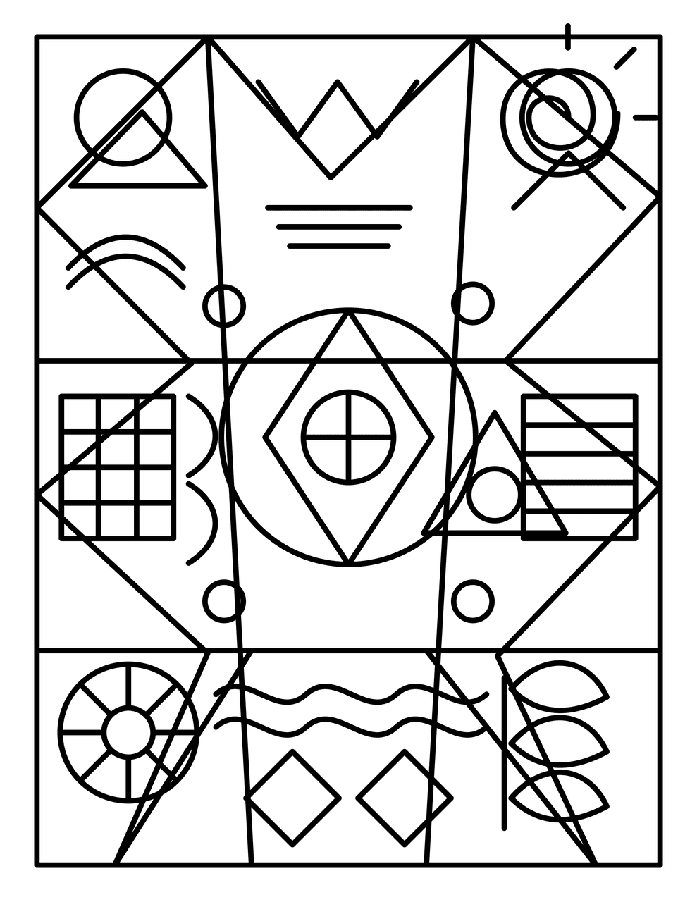 Picasso-inspired abstract cubist coloring page with geometric forms