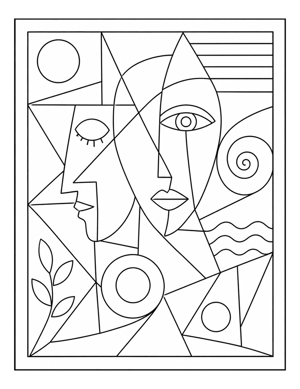 Picasso Inspired Abstract Face Coloring Page