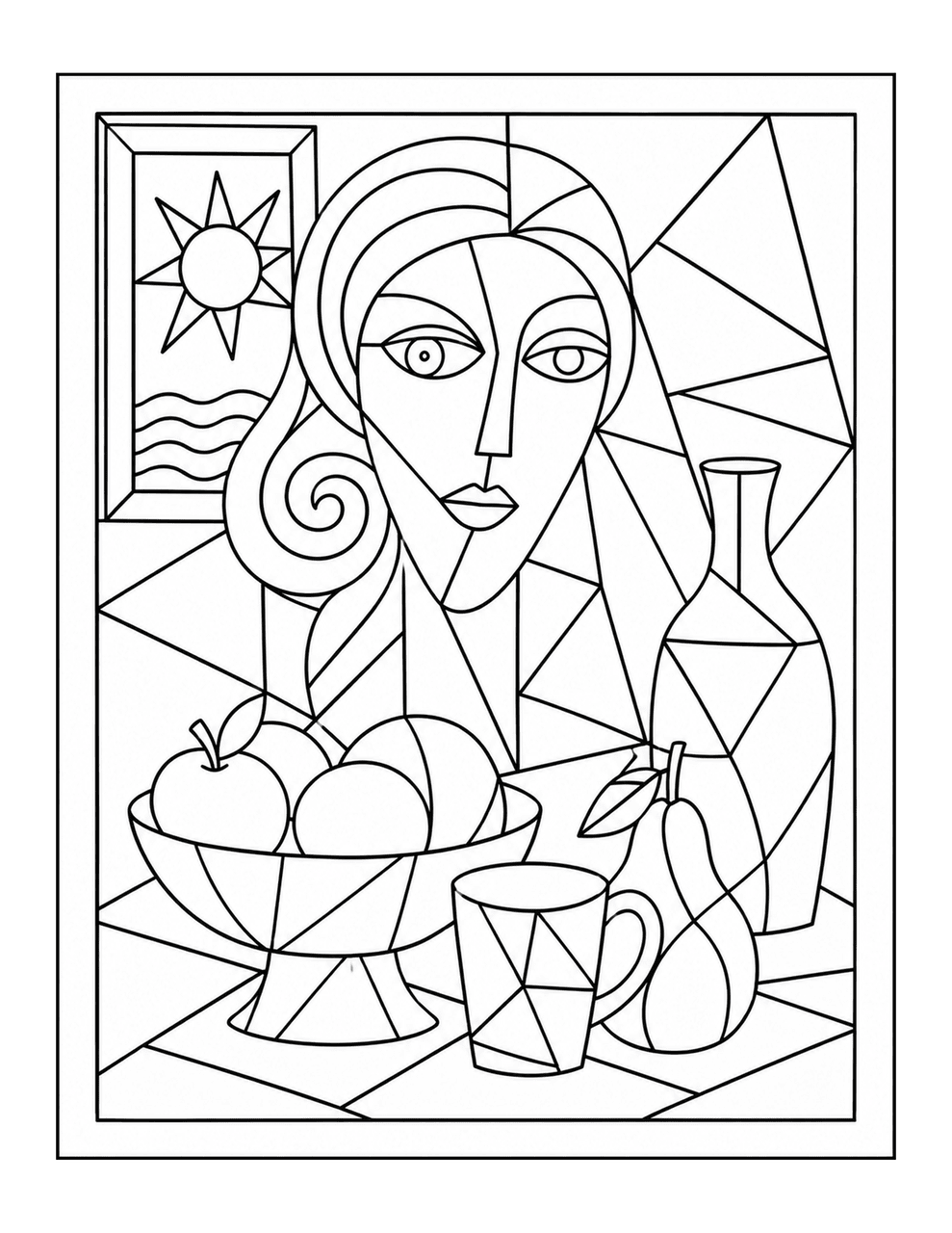 Picasso Inspired Geometric Abstract Coloring Page
