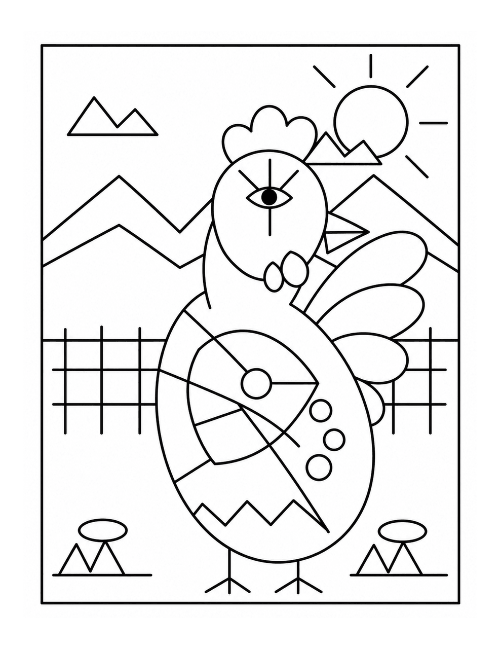 Picasso Inspired Rooster Coloring Page