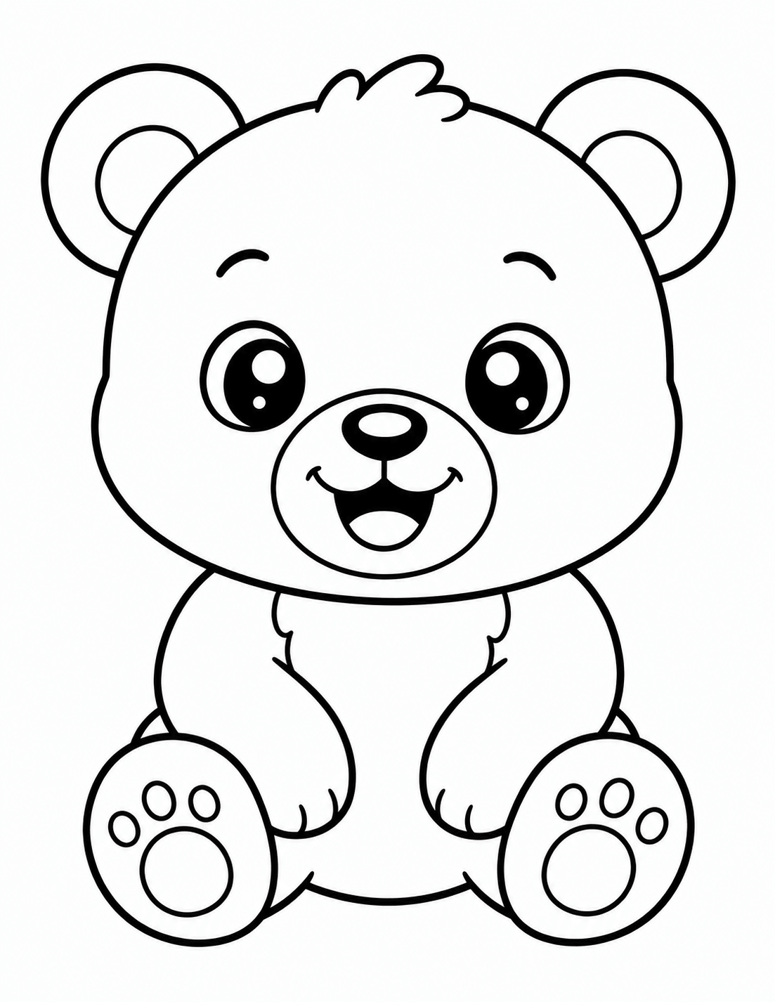 Cute kawaii bear coloring page for kids