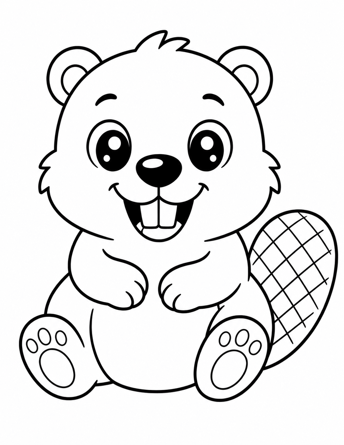 Kawaii beaver coloring page with a cute smiling face