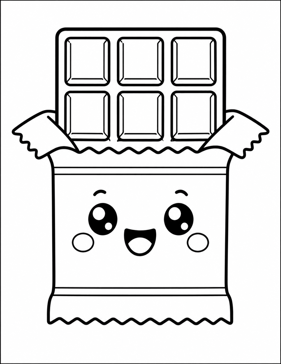 Cute kawaii chocolate bar coloring page for kids