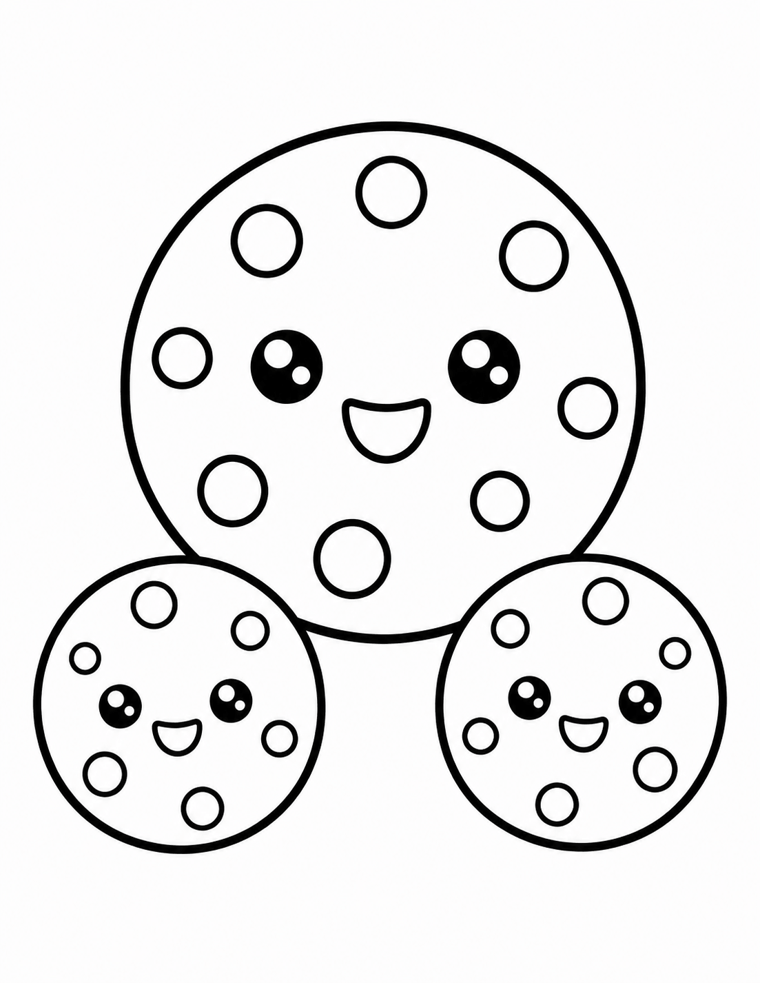 Kawaii chocolate chip cookies coloring page for kids