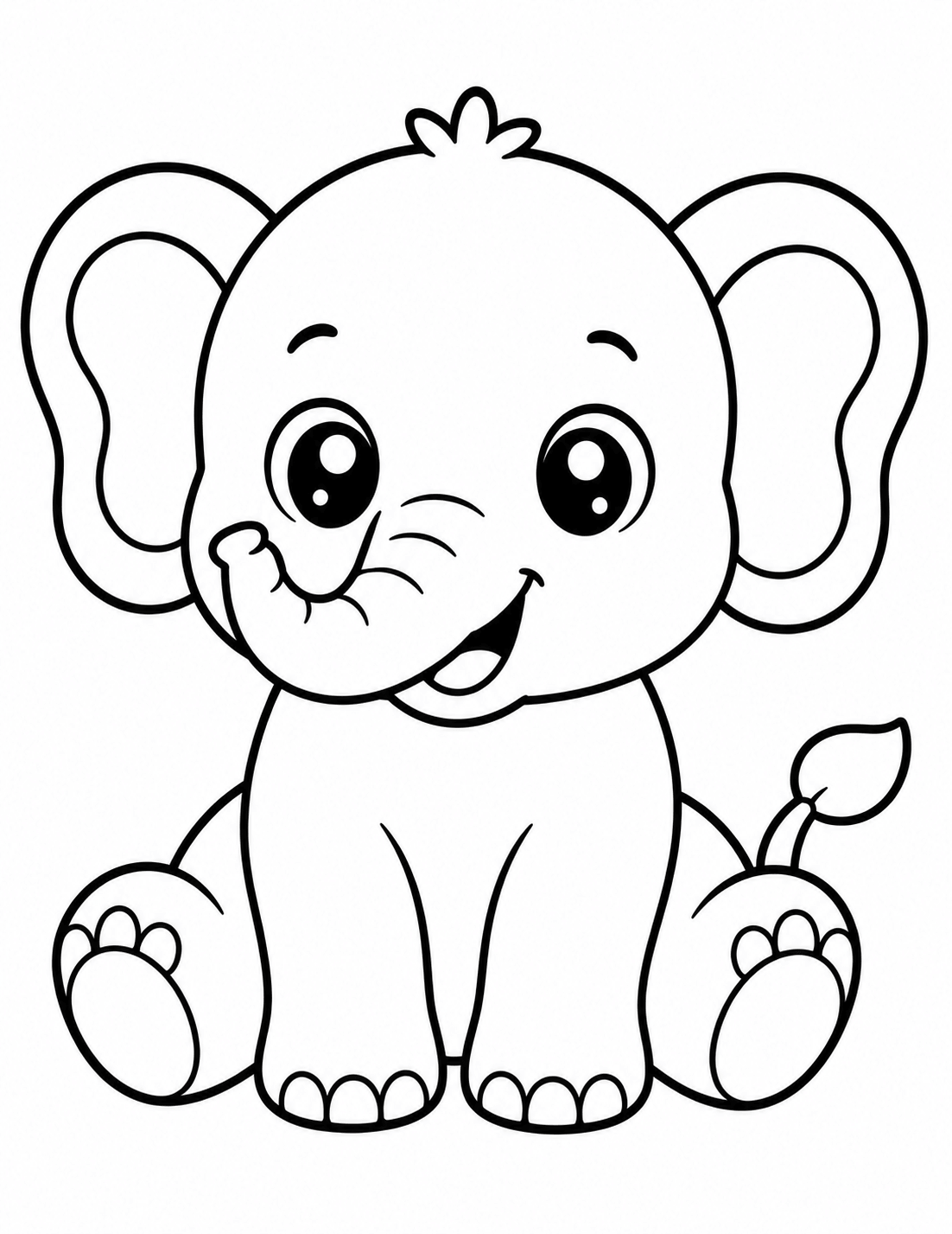 Cute kawaii elephant coloring page for kids