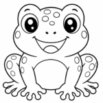 Cute kawaii frog coloring page with big eyes and spots