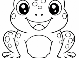 Cute kawaii frog coloring page with big eyes and spots