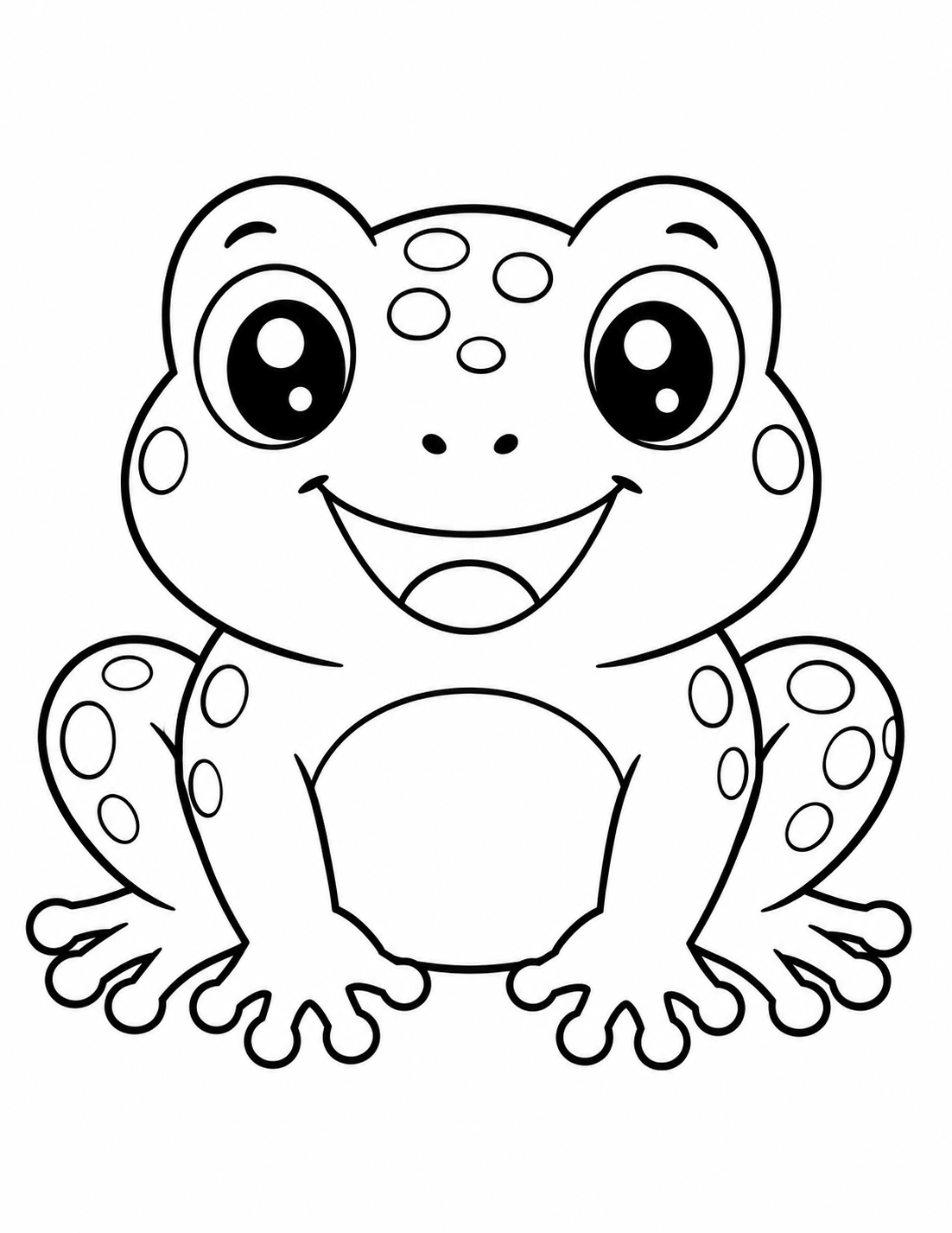 Cute kawaii frog coloring page with big eyes and spots