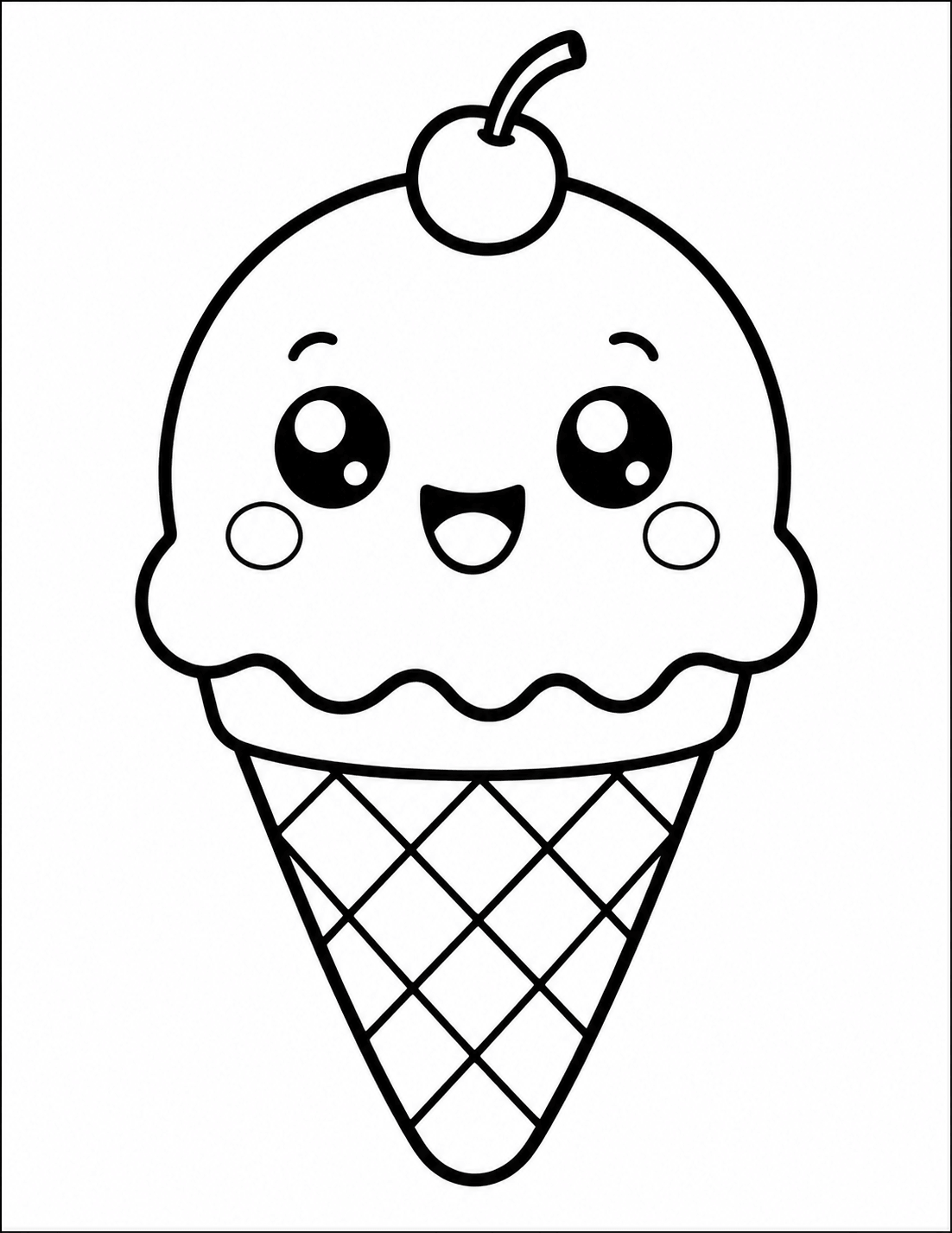 Cute kawaii ice cream cone coloring page to print