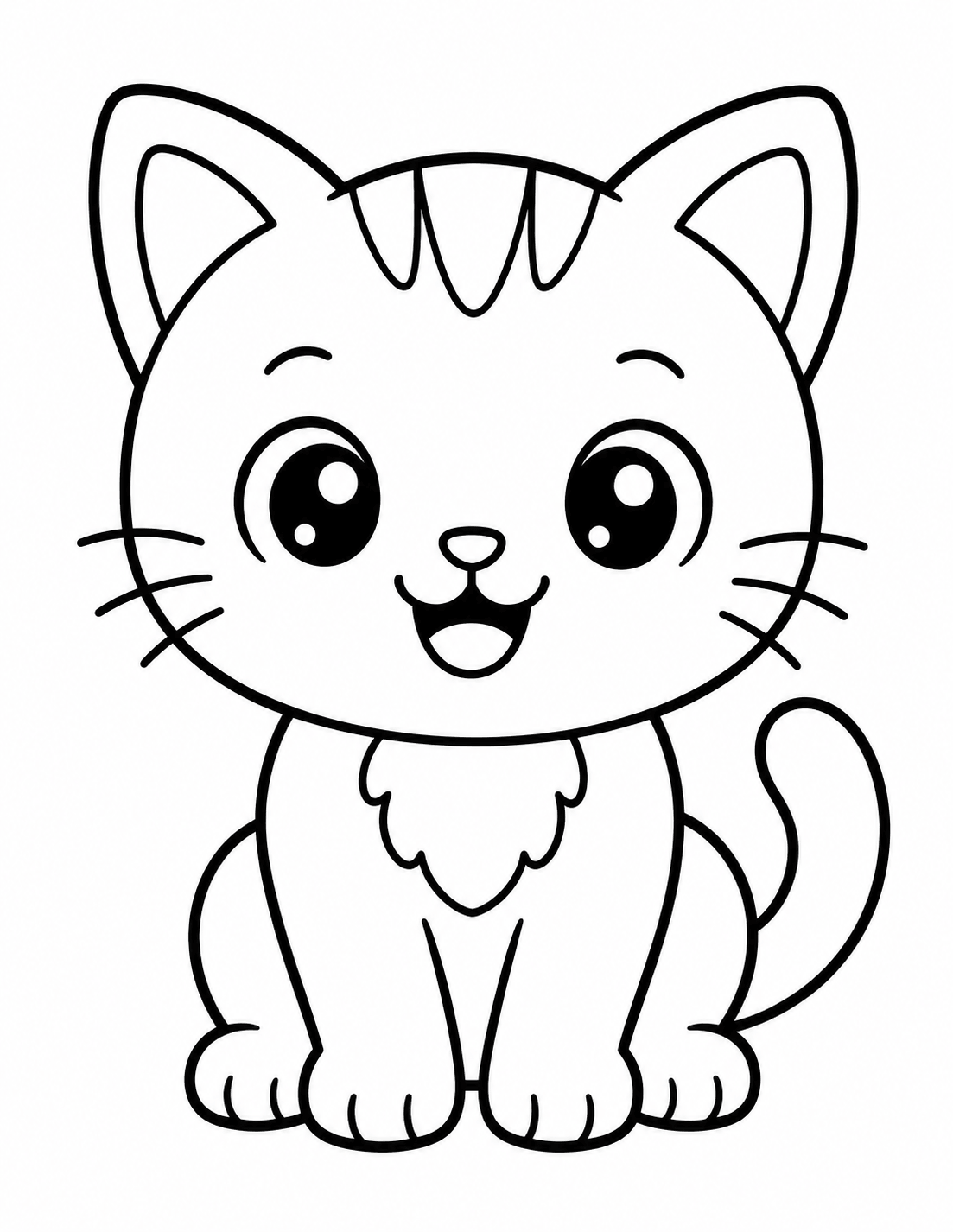 Cute kawaii kitten coloring page with big eyes