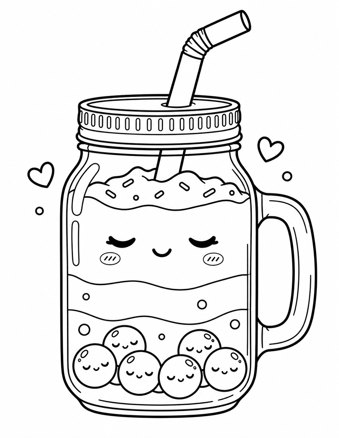 Kawaii Mason Jar Boba Tea Coloring Page