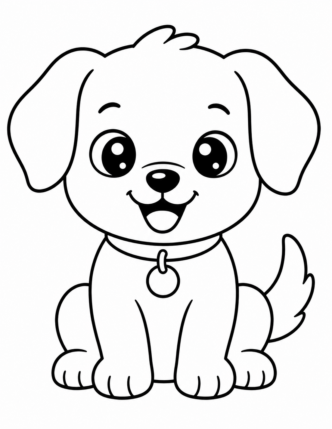 Cute kawaii puppy coloring page for kids