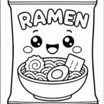 Kawaii ramen noodles coloring page with cute smiling package