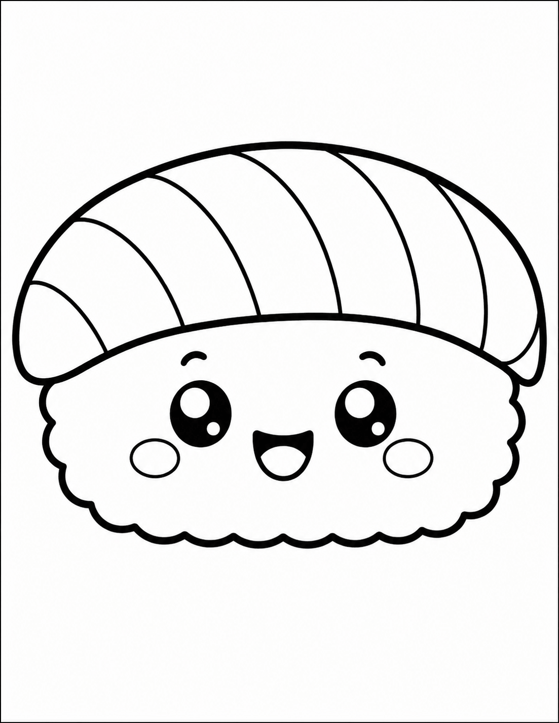 Cute kawaii sushi coloring page with smiling face