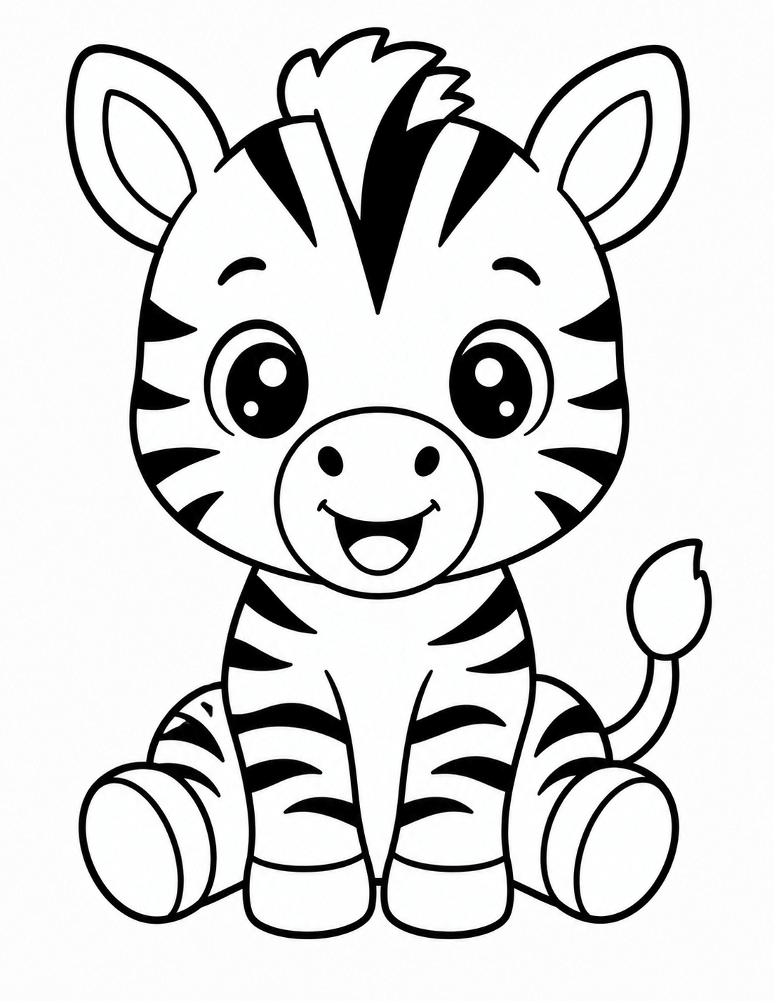 Cute kawaii zebra coloring page for kids